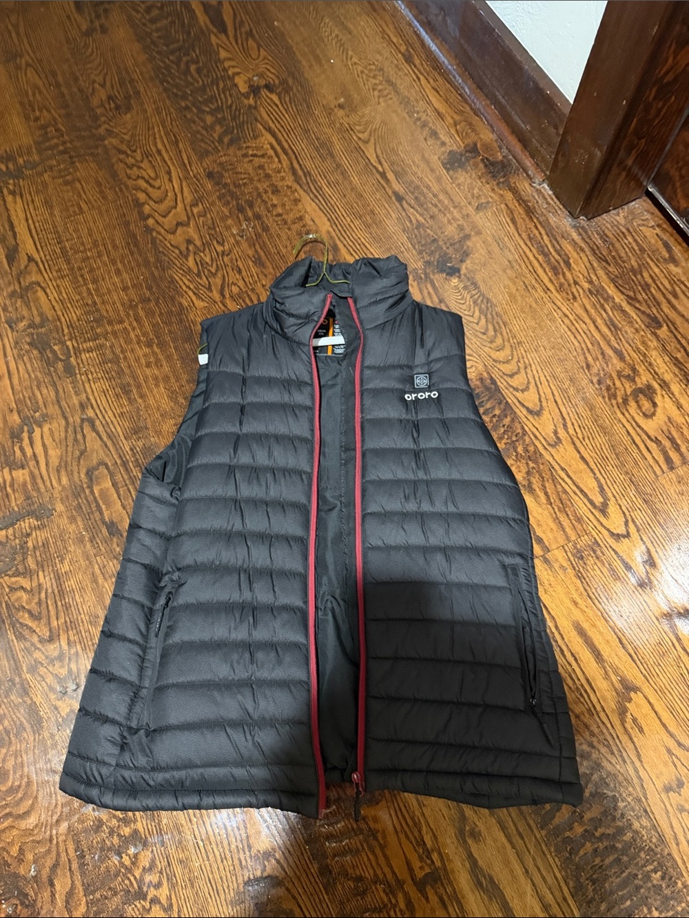 Ororo Black Quilted Puffer Vest with Red Trim